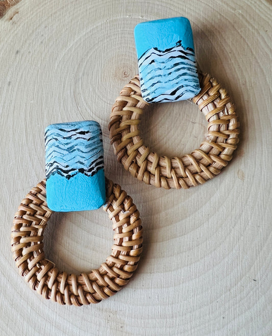 Blue Tide Rattan Earrings