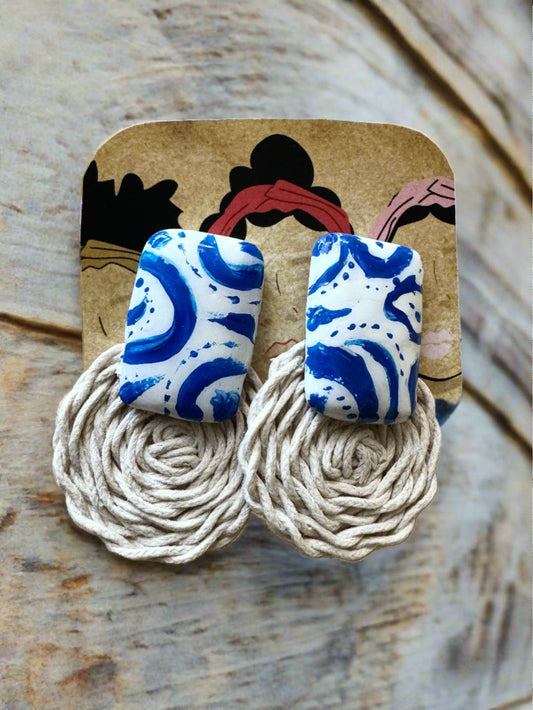 Blue Swirl  Rattan Earrings